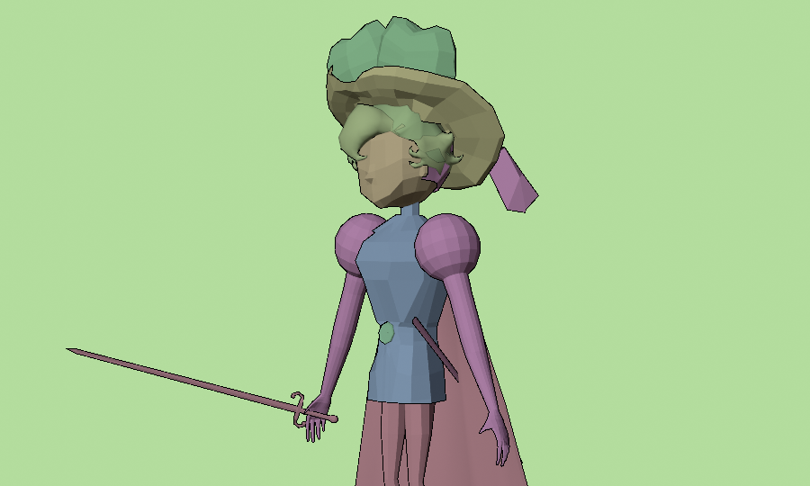 3D model of a character with flat colors.