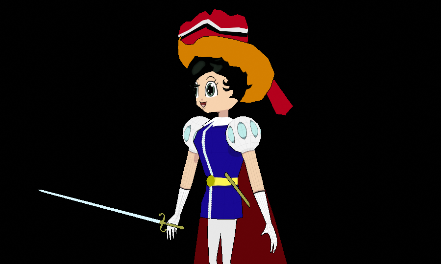 The same 3D model with textures and flat-colored shading.