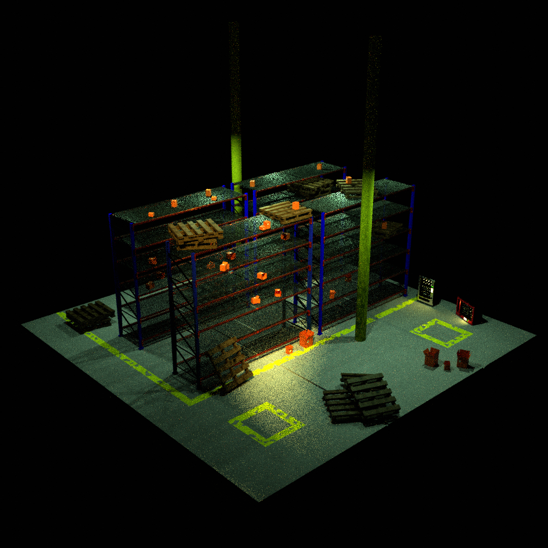 3D rendering of an abandoned warehouse.