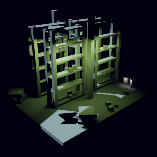 Grayboxes with a pass for lighting.